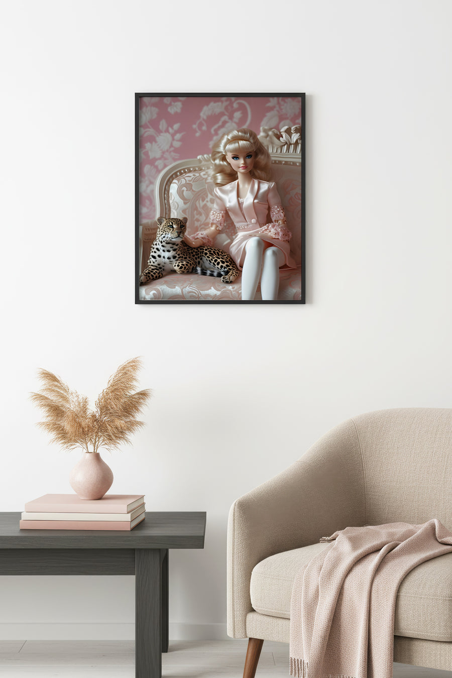 Doğal Ahşap Çerçeveli Retro Portre Tablo - Şık Figür Desenli | huhu2584