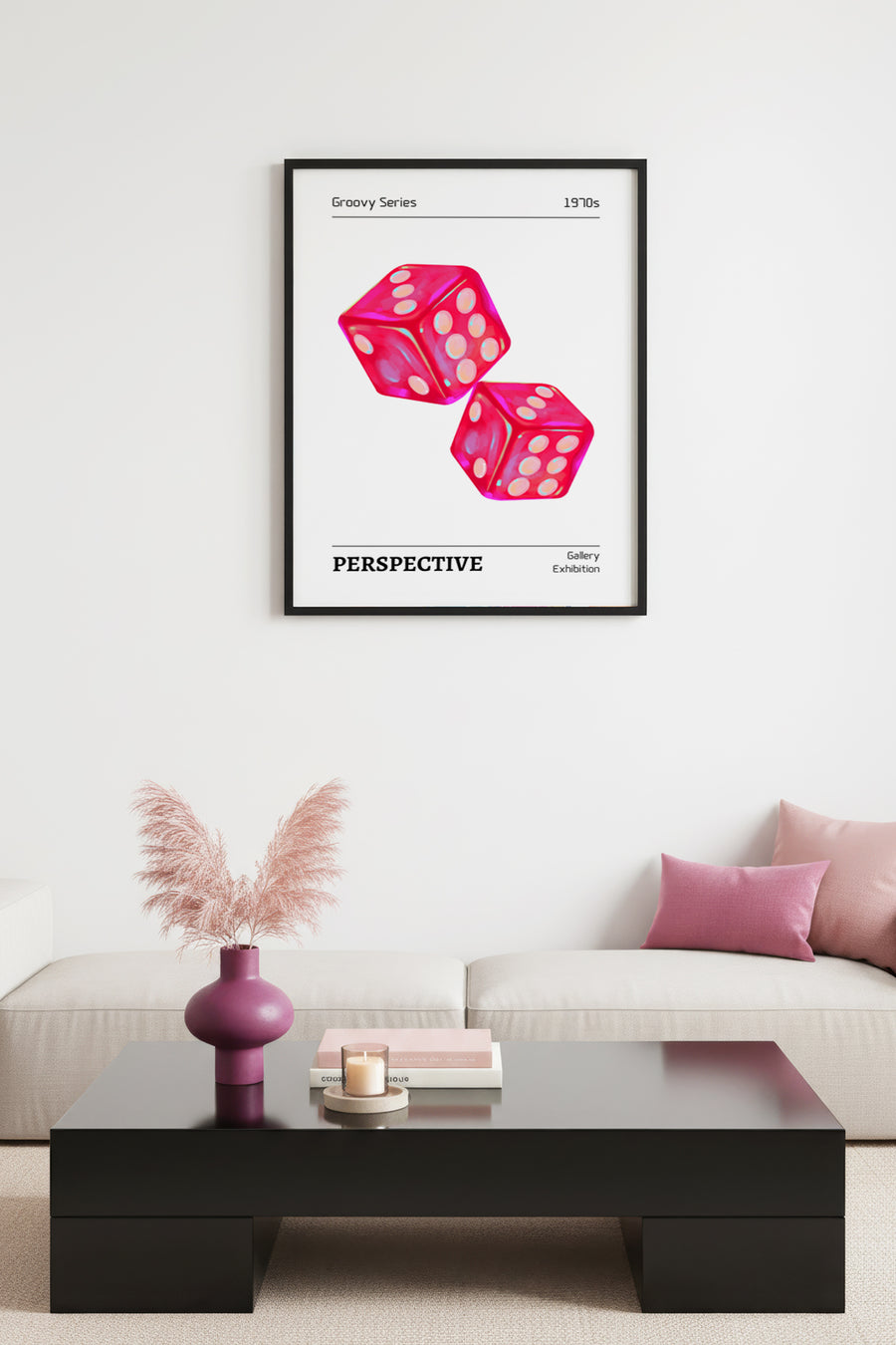 Doğal Ahşap Çerçeveli Retro Küp Desenli Tablo - Pembe Tonlar | huhu2591