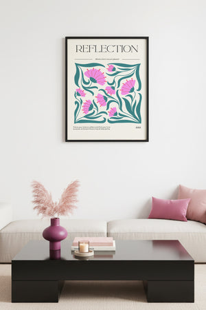Doğal Ahşap Çerçeveli Retro Floral Desenli Tablo - Pembe Tonlar | huhu2592