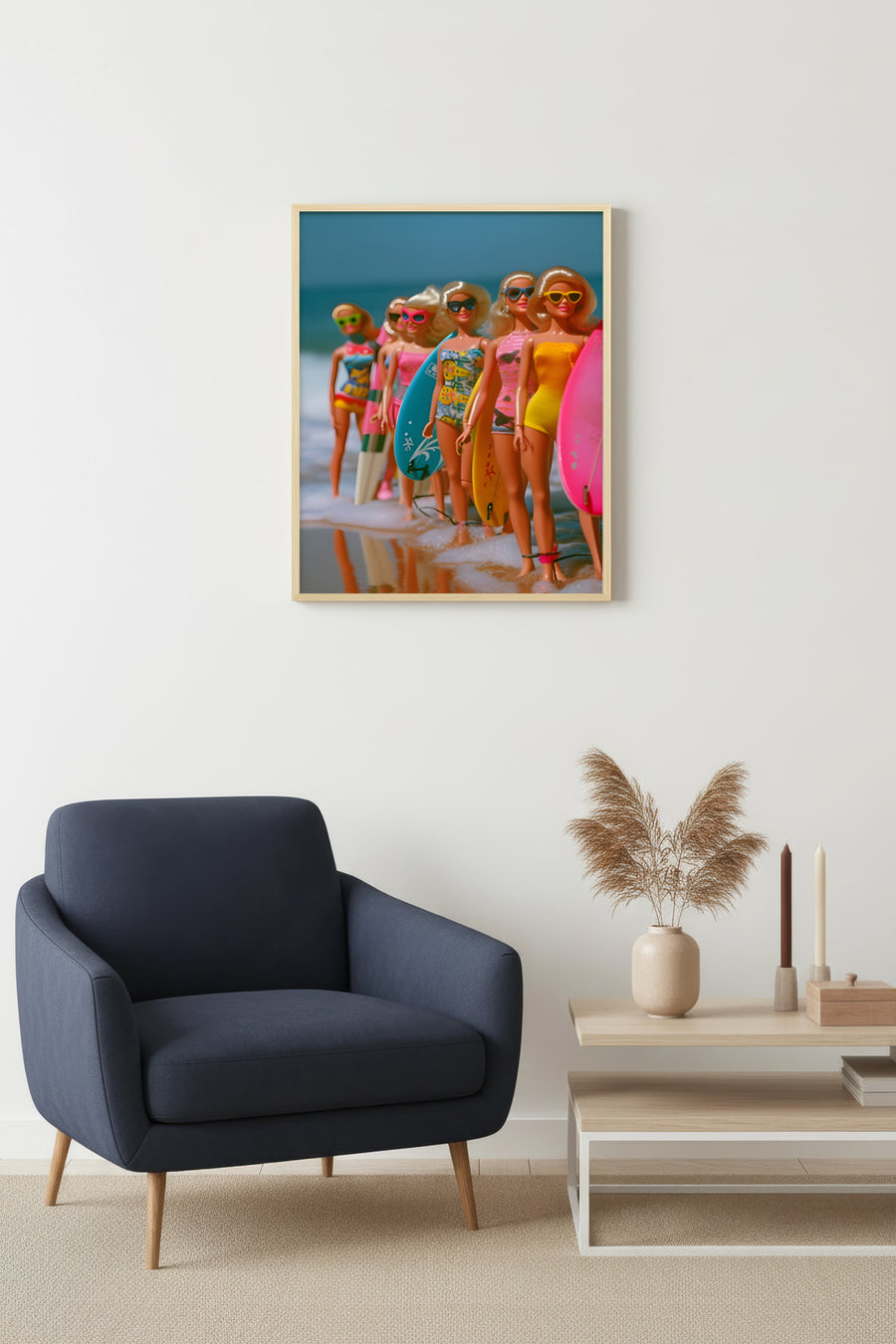 Doğal Ahşap Çerçeveli Retro Tablo - Tropikal Desen | huhu2593