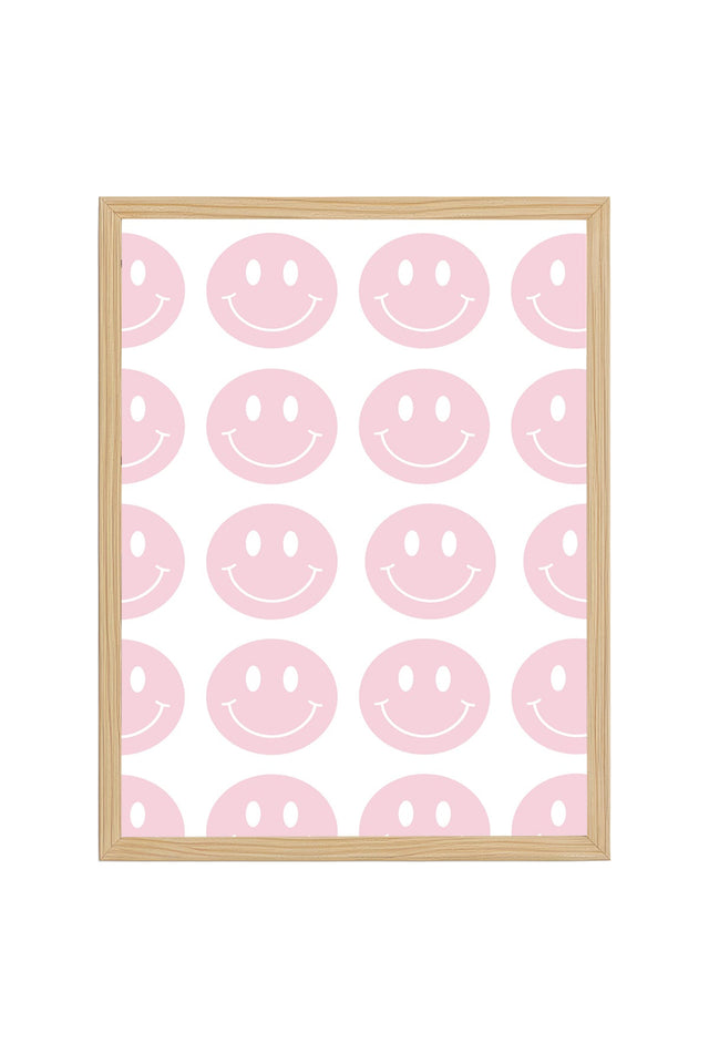 Doğal Ahşap Çerçeveli Retro Tablo - Neşeli Smiley Yüz Desenli | huhu2594