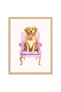 Doğal Ahşap Çerçeveli Golden Retriever Köpek Tablo - Retro Hayvan Portresi | huhu2596
