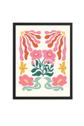 Doğal Ahşap Çerçeveli Retro Çiçekli Tablo - Pembe Tonlarda Floral Desen | huhu2597