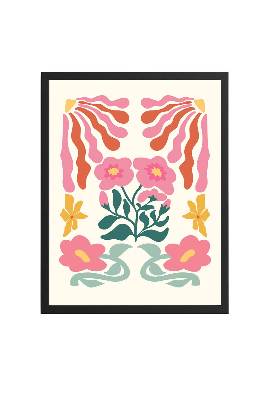 Doğal Ahşap Çerçeveli Retro Çiçekli Tablo - Pembe Tonlarda Floral Desen | huhu2597