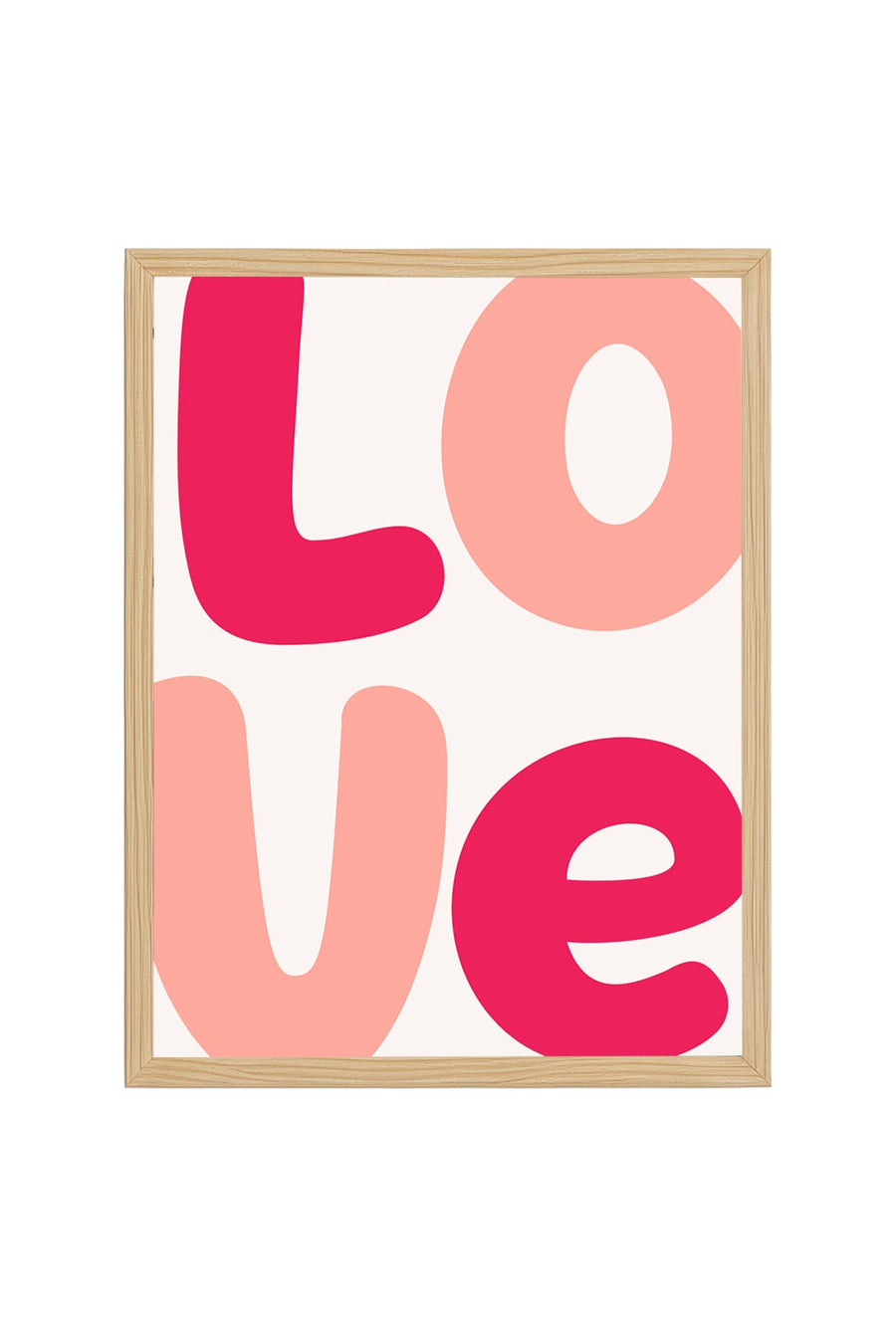 Doğal Ahşap Çerçeveli Pop Art Love Yazılı Tablo - Retro Pembe Tonlar | huhu2598