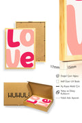 Doğal Ahşap Çerçeveli Pop Art Love Yazılı Tablo - Retro Pembe Tonlar | huhu2598