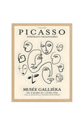 Doğal Ahşap Çerçeveli Retro Tablo - Picasso Tarzı Çizgi Portre | huhu2600