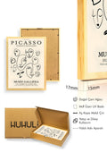 Doğal Ahşap Çerçeveli Retro Tablo - Picasso Tarzı Çizgi Portre | huhu2600
