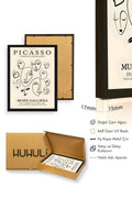 Doğal Ahşap Çerçeveli Retro Tablo - Picasso Tarzı Çizgi Portre | huhu2600
