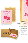Doğal Ahşap Çerçeveli Pop Art Cherry On Top Tablo - Retro Kiraz Desenli | huhu2604