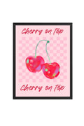 Doğal Ahşap Çerçeveli Pop Art Cherry On Top Tablo - Retro Kiraz Desenli | huhu2604