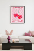 Doğal Ahşap Çerçeveli Pop Art Cherry On Top Tablo - Retro Kiraz Desenli | huhu2604