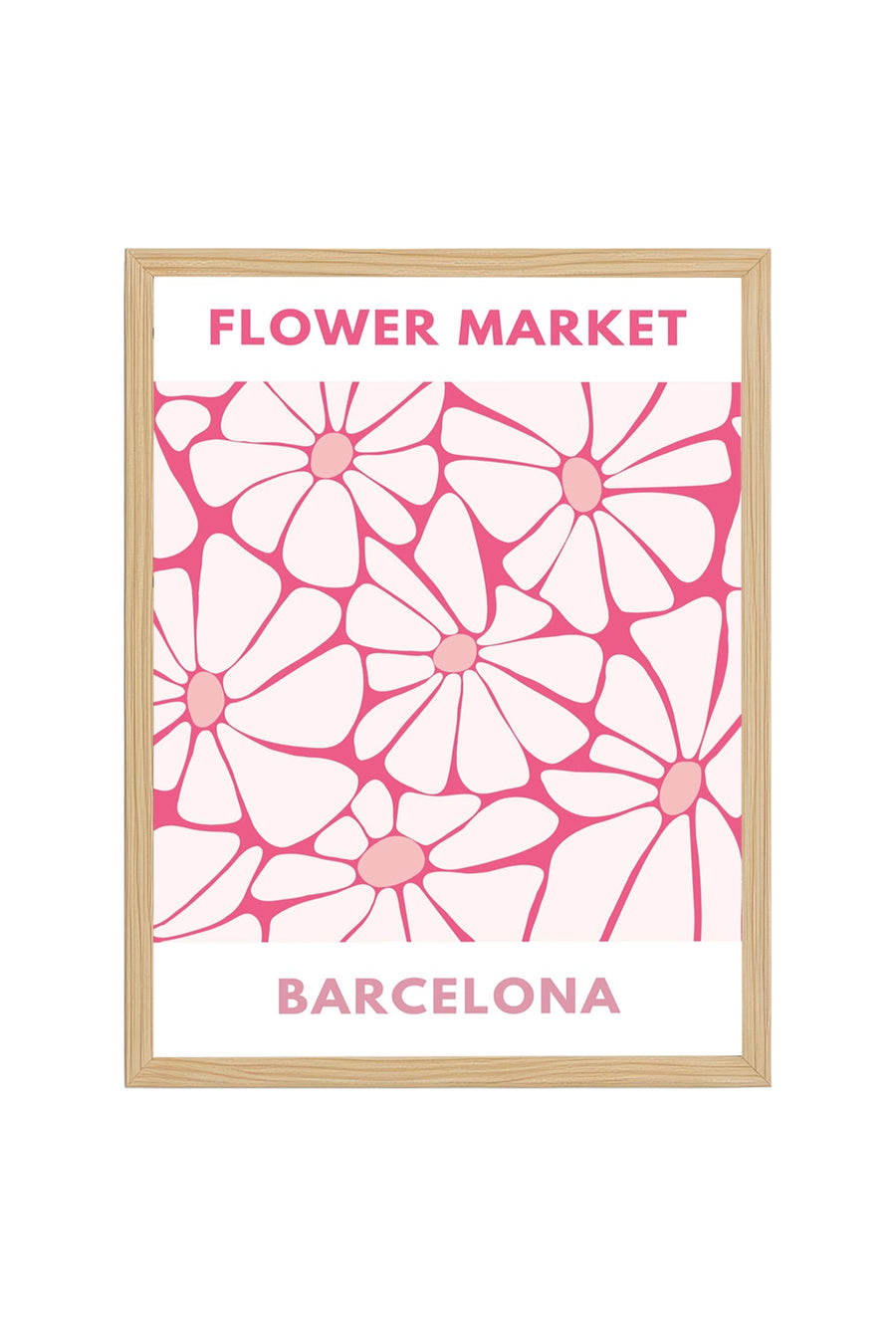 Doğal Ahşap Çerçeveli Retro Çiçek Desenli Tablo - Barcelona Floral Baskı | huhu2605