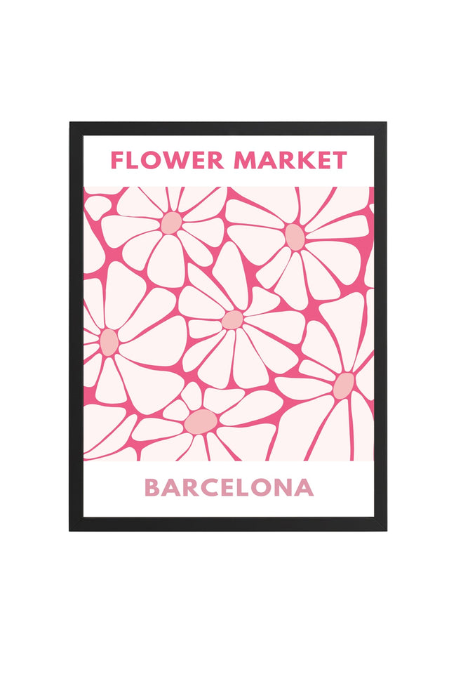 Doğal Ahşap Çerçeveli Retro Çiçek Desenli Tablo - Barcelona Floral Baskı | huhu2605