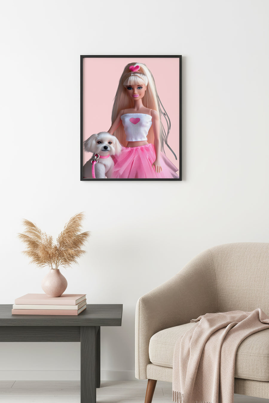 Doğal Ahşap Çerçeveli Retro Kalpli Tablo - Pembe Tonlar | huhu2606