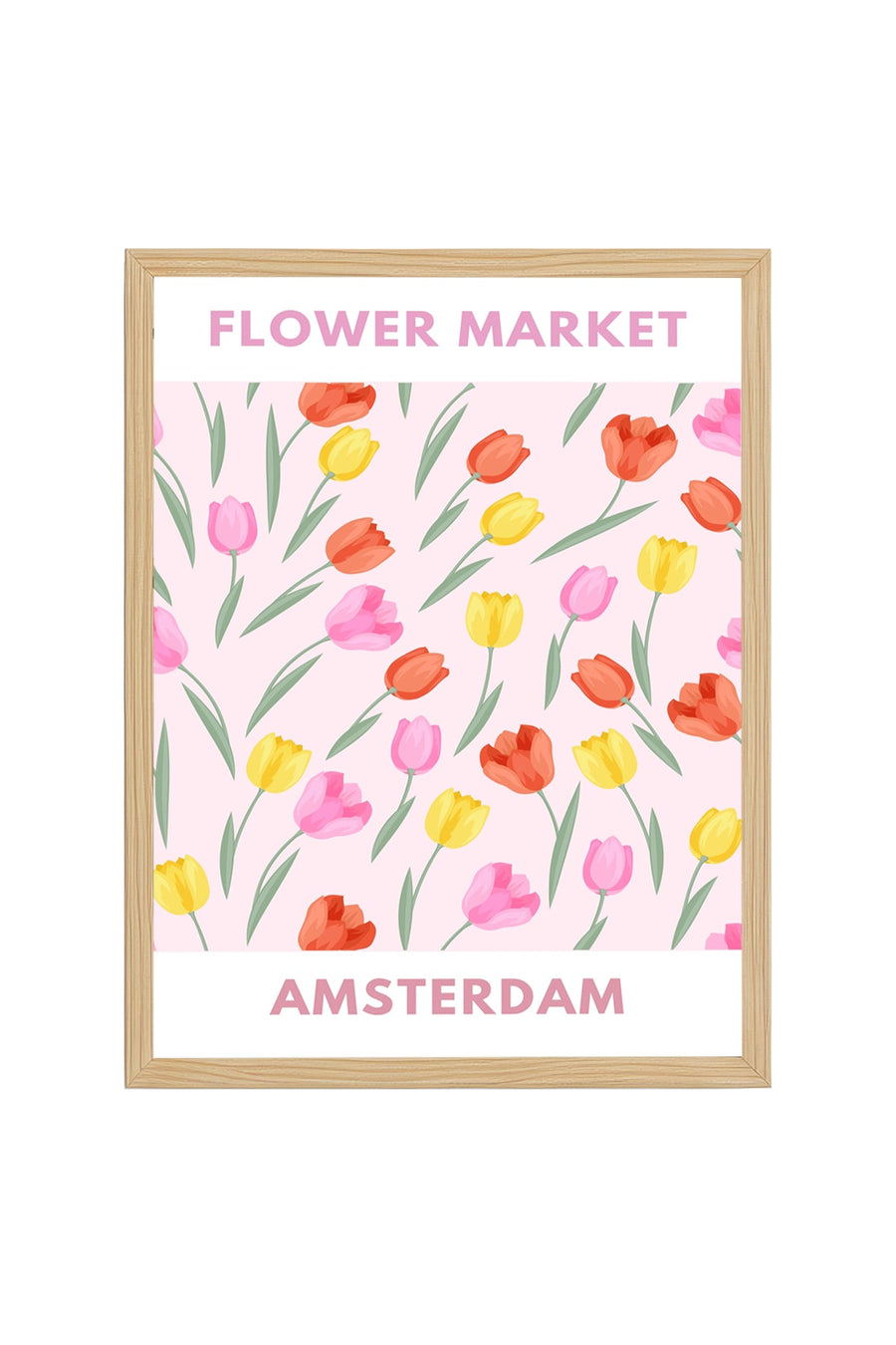 Doğal Ahşap Çerçeveli Pastel Bahar Çiçekli Tulip Tablo - Vintage Desen | huhu2610