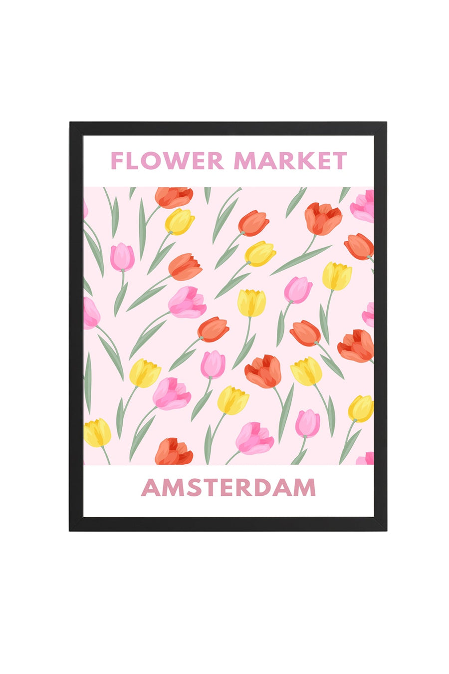 Doğal Ahşap Çerçeveli Pastel Bahar Çiçekli Tulip Tablo - Vintage Desen | huhu2610
