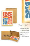 Doğal Ahşap Çerçeveli Retro Soyut Tablo - Turuncu Mavi Desenli | huhu2612