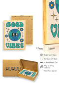 Doğal Ahşap Çerçeveli Pop Art Dünya Tablo - Good Vibes Retro | huhu2613