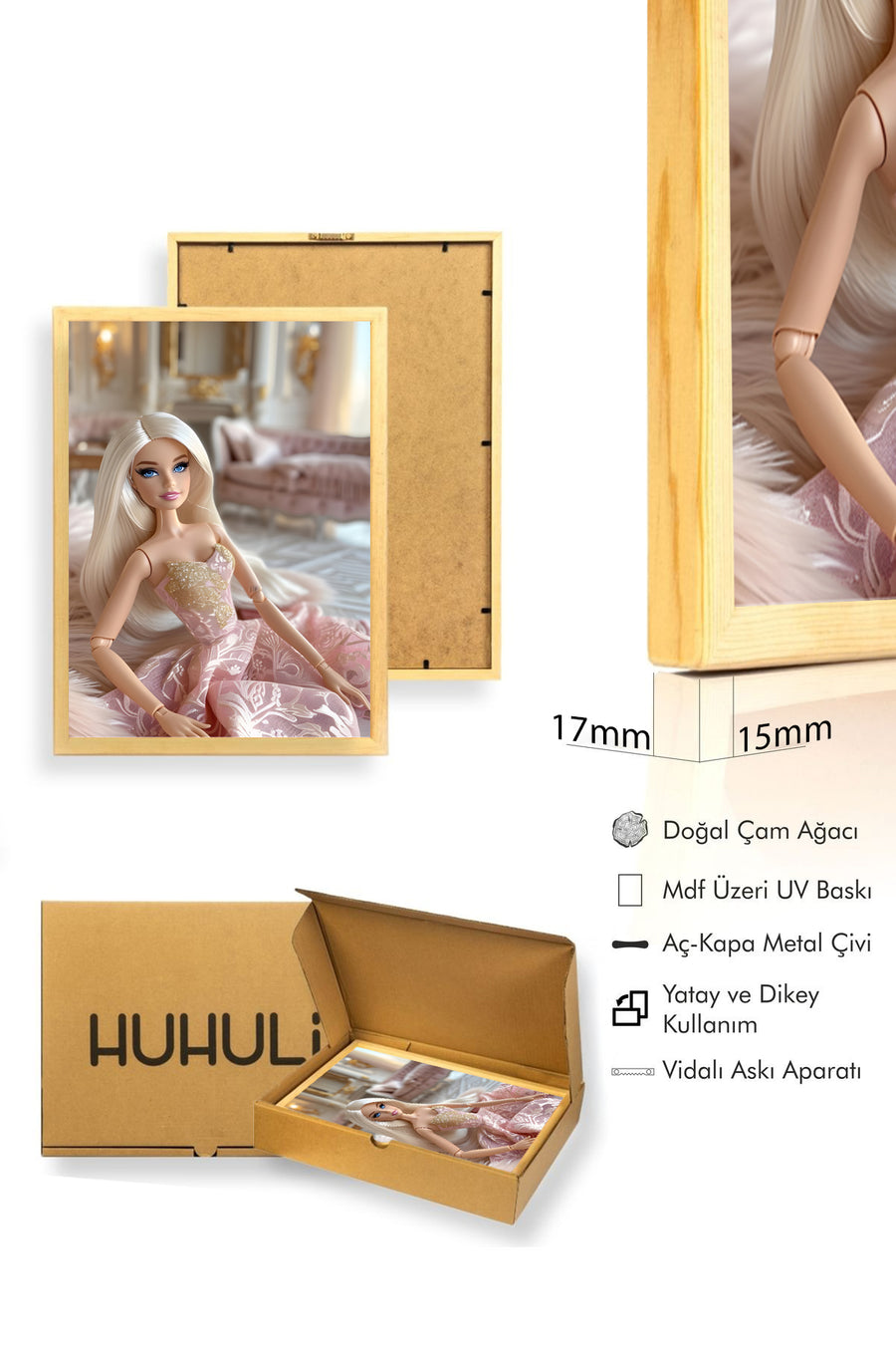 Doğal Ahşap Çerçeveli Retro Tablo - Vintage Stil | huhu2616