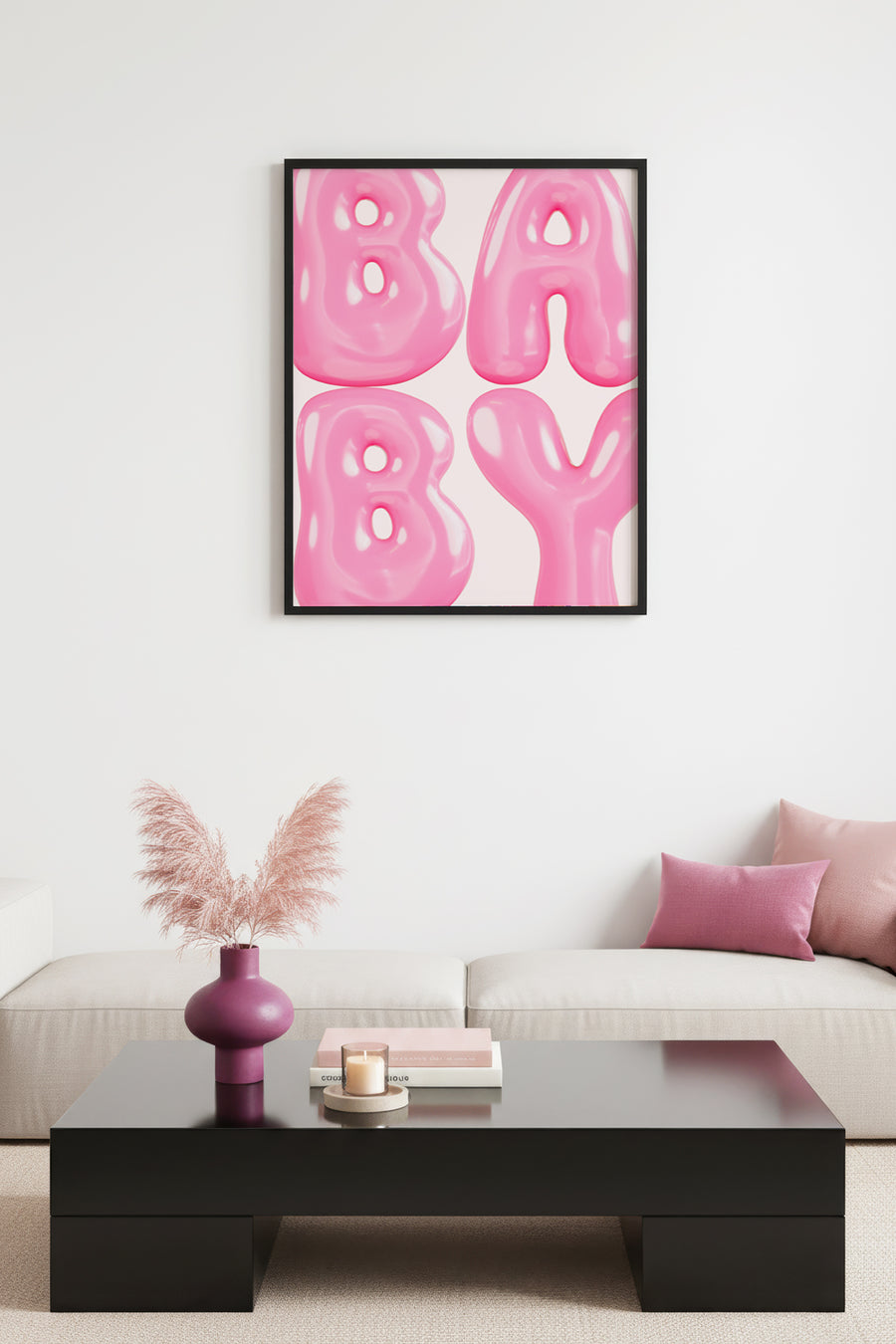 Doğal Ahşap Çerçeveli Pembe Alfabe Harfleri Tablo - Retro Stil | huhu2619