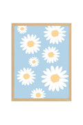 Doğal Ahşap Çerçeveli Retro Tablo - Sarı Daisy Çiçekli Duvar Dekoru | huhu2620