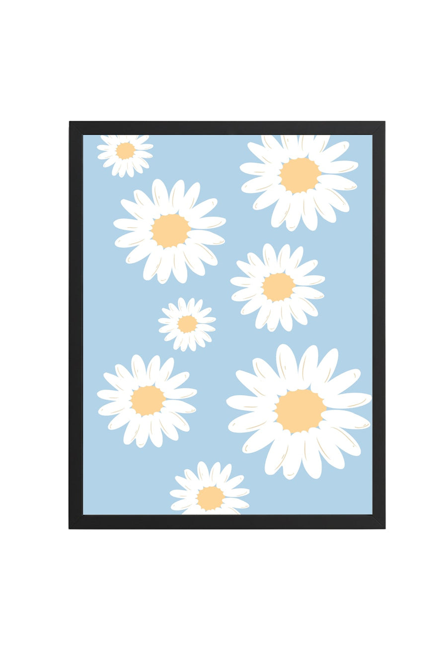 Doğal Ahşap Çerçeveli Retro Tablo - Sarı Daisy Çiçekli Duvar Dekoru | huhu2620