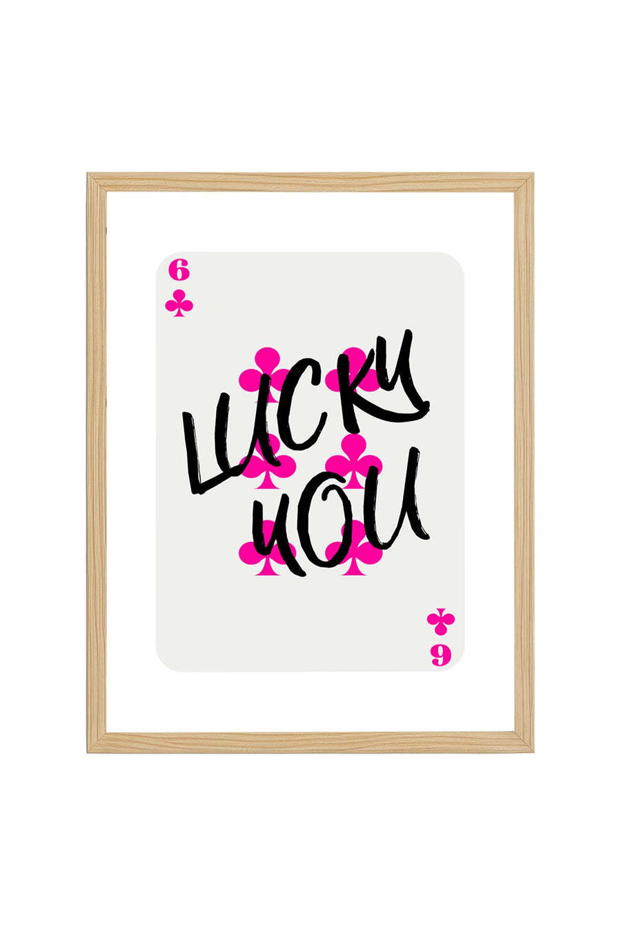 Doğal Ahşap Çerçeveli Retro Tablo - Pembe Kaligrafi Lucky You Duvar Dekoru | huhu2628