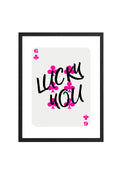 Doğal Ahşap Çerçeveli Retro Tablo - Pembe Kaligrafi Lucky You Duvar Dekoru | huhu2628