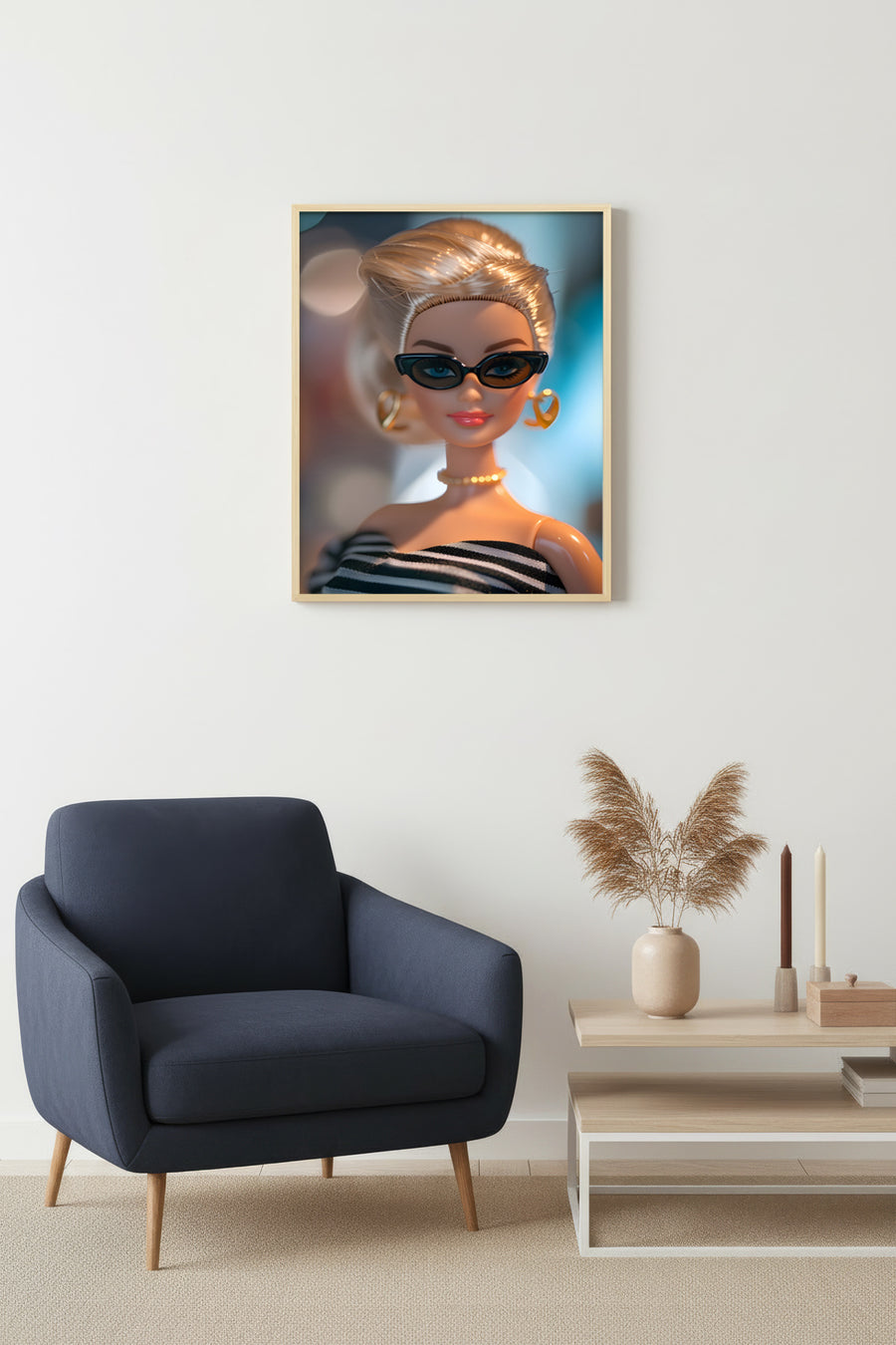 Doğal Ahşap Çerçeveli Retro Pop Art Tablo - Vintage Desenli | huhu2636