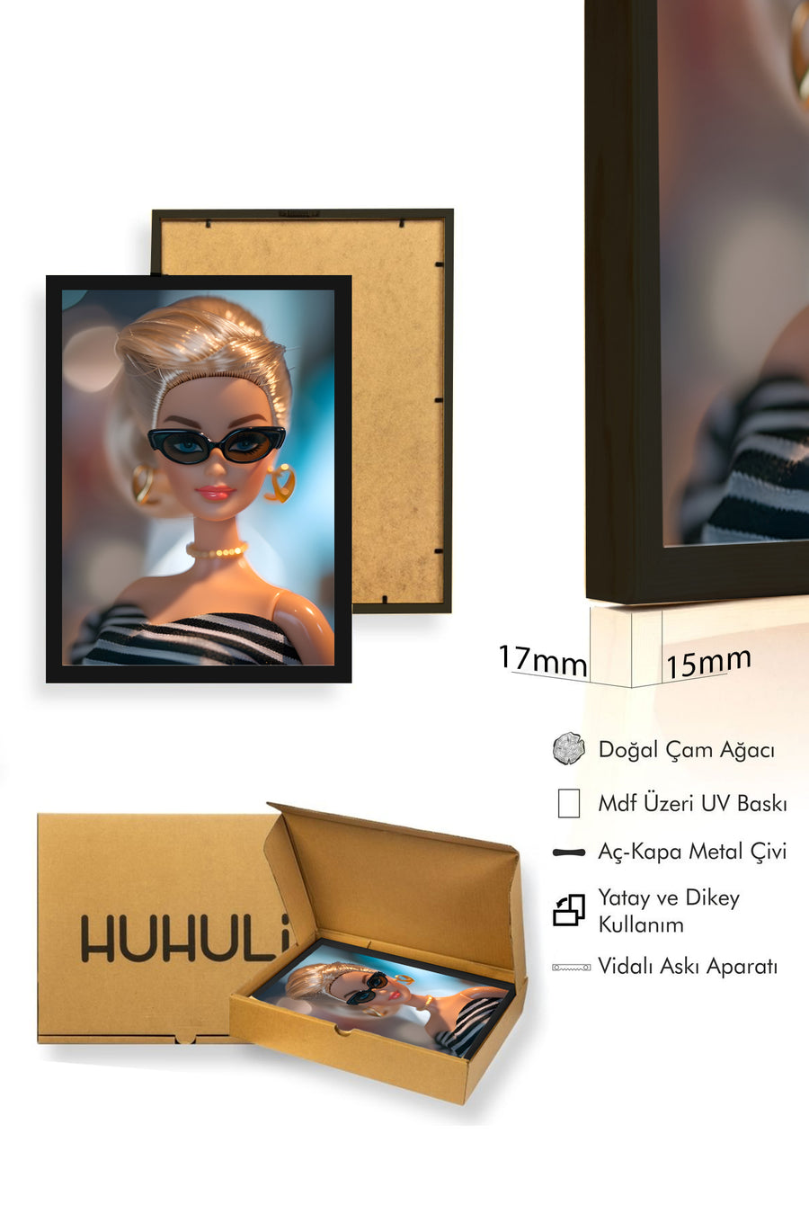 Doğal Ahşap Çerçeveli Retro Pop Art Tablo - Vintage Desenli | huhu2636
