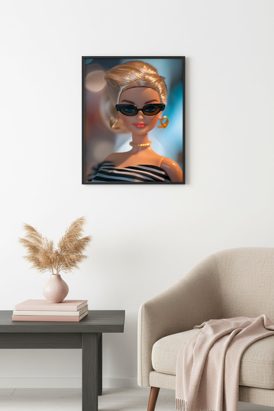 Doğal Ahşap Çerçeveli Retro Pop Art Tablo - Vintage Desenli | huhu2636