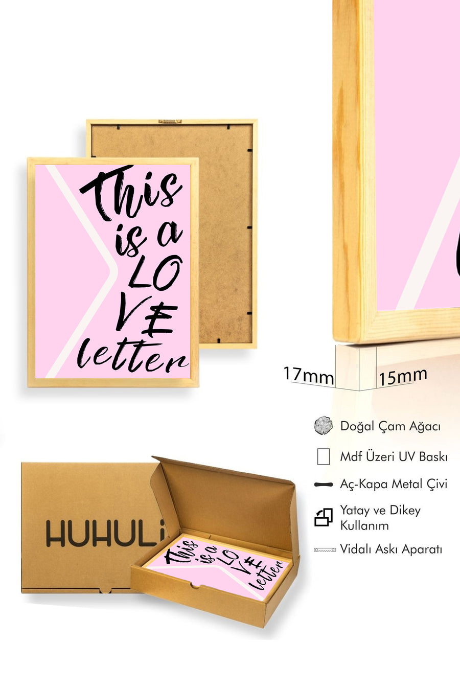 Doğal Ahşap Çerçeveli Retro Tablo - Love Letter Kaligrafi Sanat | huhu2638