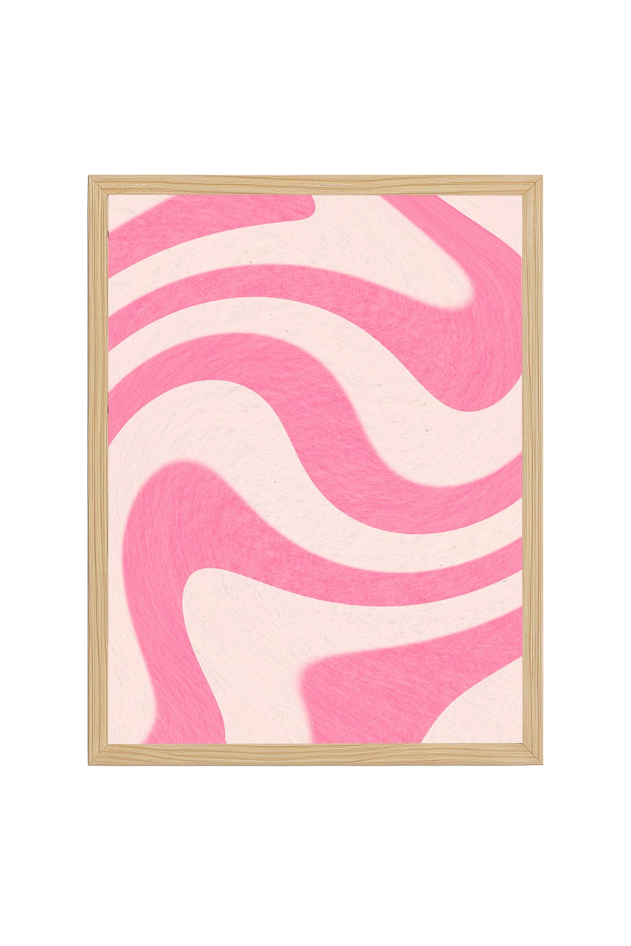 Doğal Ahşap Çerçeveli Retro Soyut Dalga Desenli Tablo - Pastel Pembe | huhu2639