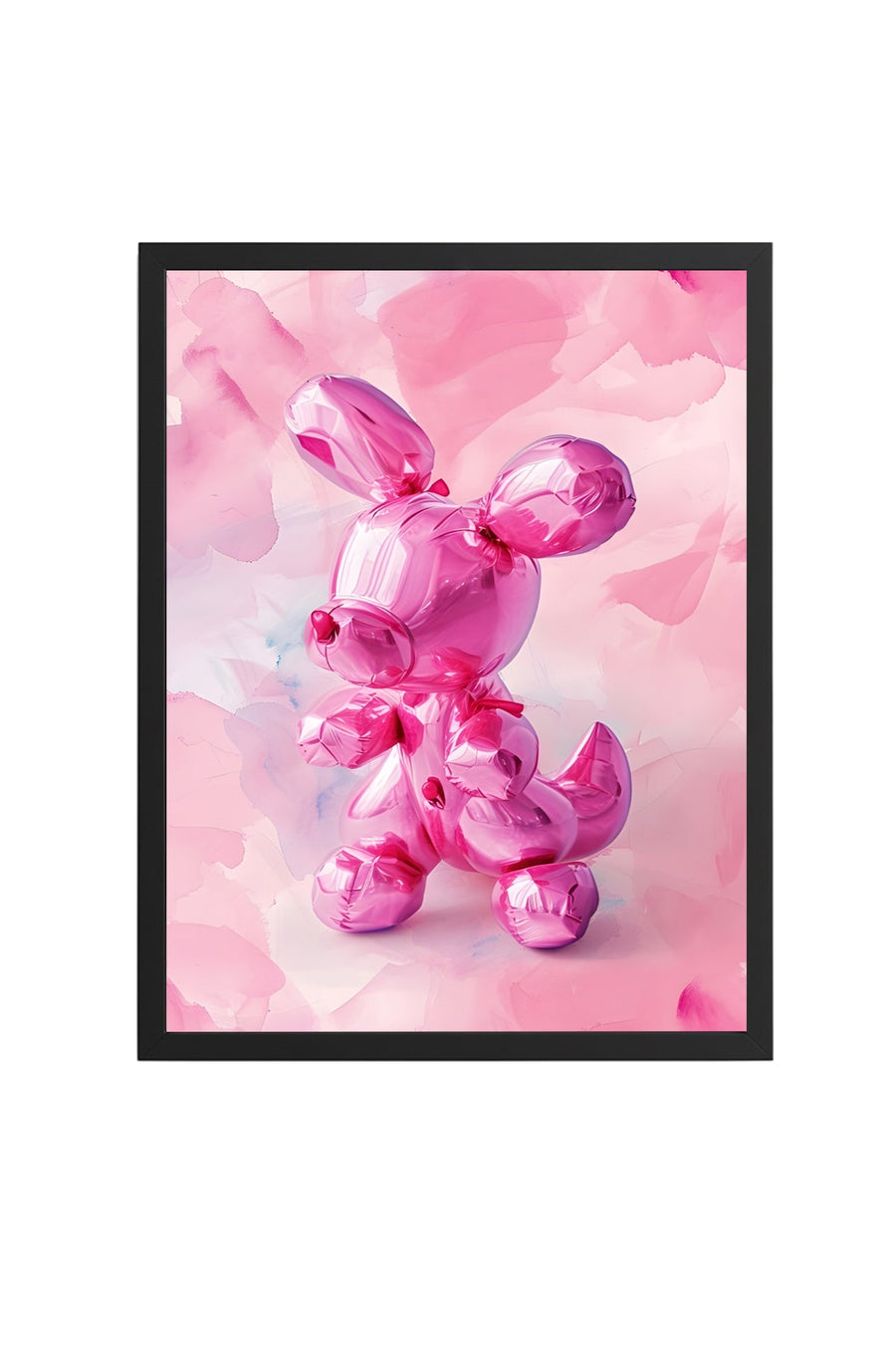 Doğal Ahşap Çerçeveli Retro Tablo - Pembe Pop Art Tavşan | huhu2640