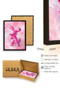 Doğal Ahşap Çerçeveli Retro Tablo - Pembe Pop Art Tavşan | huhu2640
