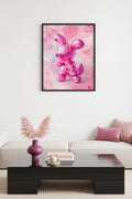 Doğal Ahşap Çerçeveli Retro Tablo - Pembe Pop Art Tavşan | huhu2640