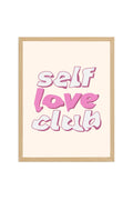Doğal Ahşap Çerçeveli Retro Tablo - Self Love Club Pembe Tonlar | huhu2643