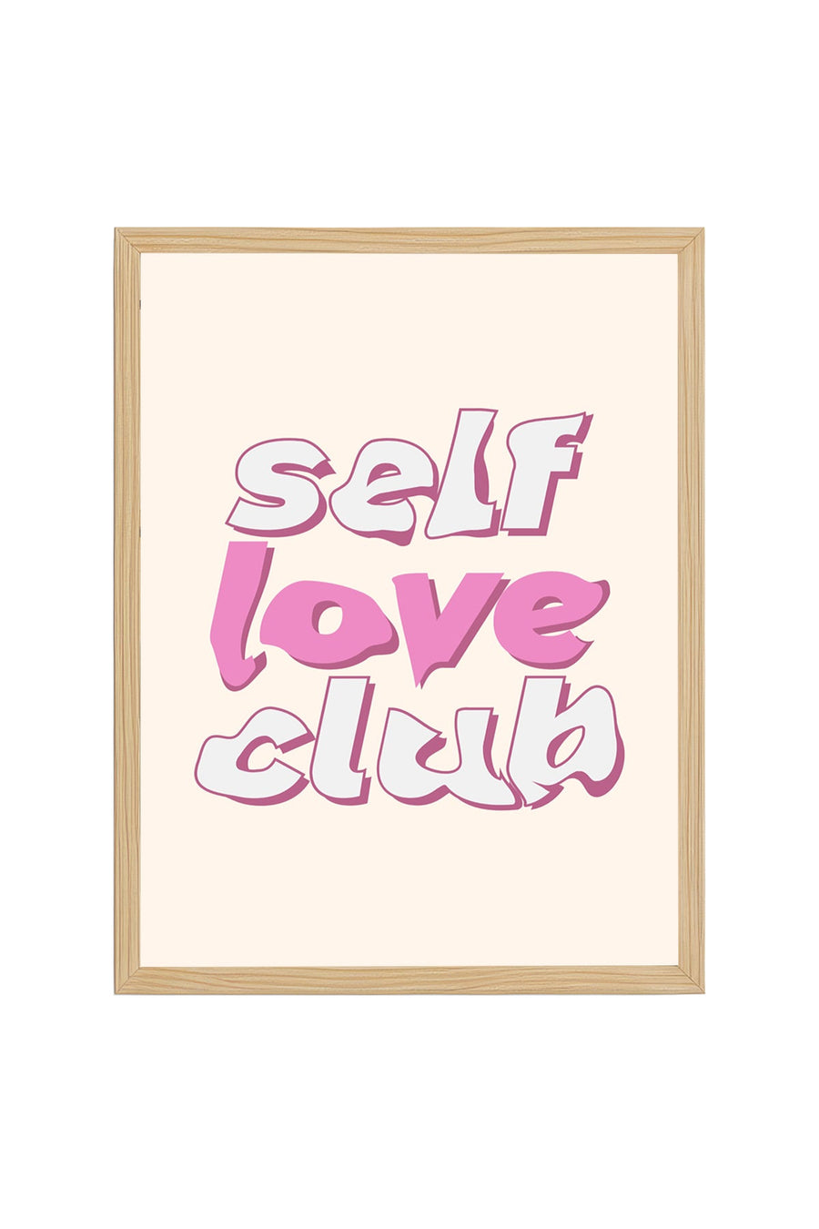Doğal Ahşap Çerçeveli Retro Tablo - Self Love Club Pembe Tonlar | huhu2643