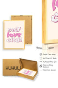 Doğal Ahşap Çerçeveli Retro Tablo - Self Love Club Pembe Tonlar | huhu2643