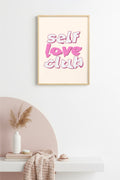 Doğal Ahşap Çerçeveli Retro Tablo - Self Love Club Pembe Tonlar | huhu2643