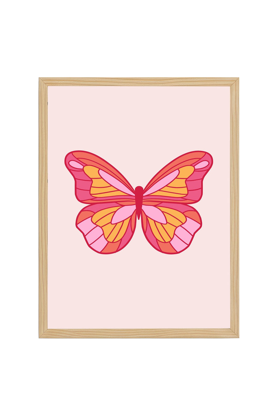 Doğal Ahşap Çerçeveli Retro Kelebek Tablo - Pop Art Desenli | huhu2648