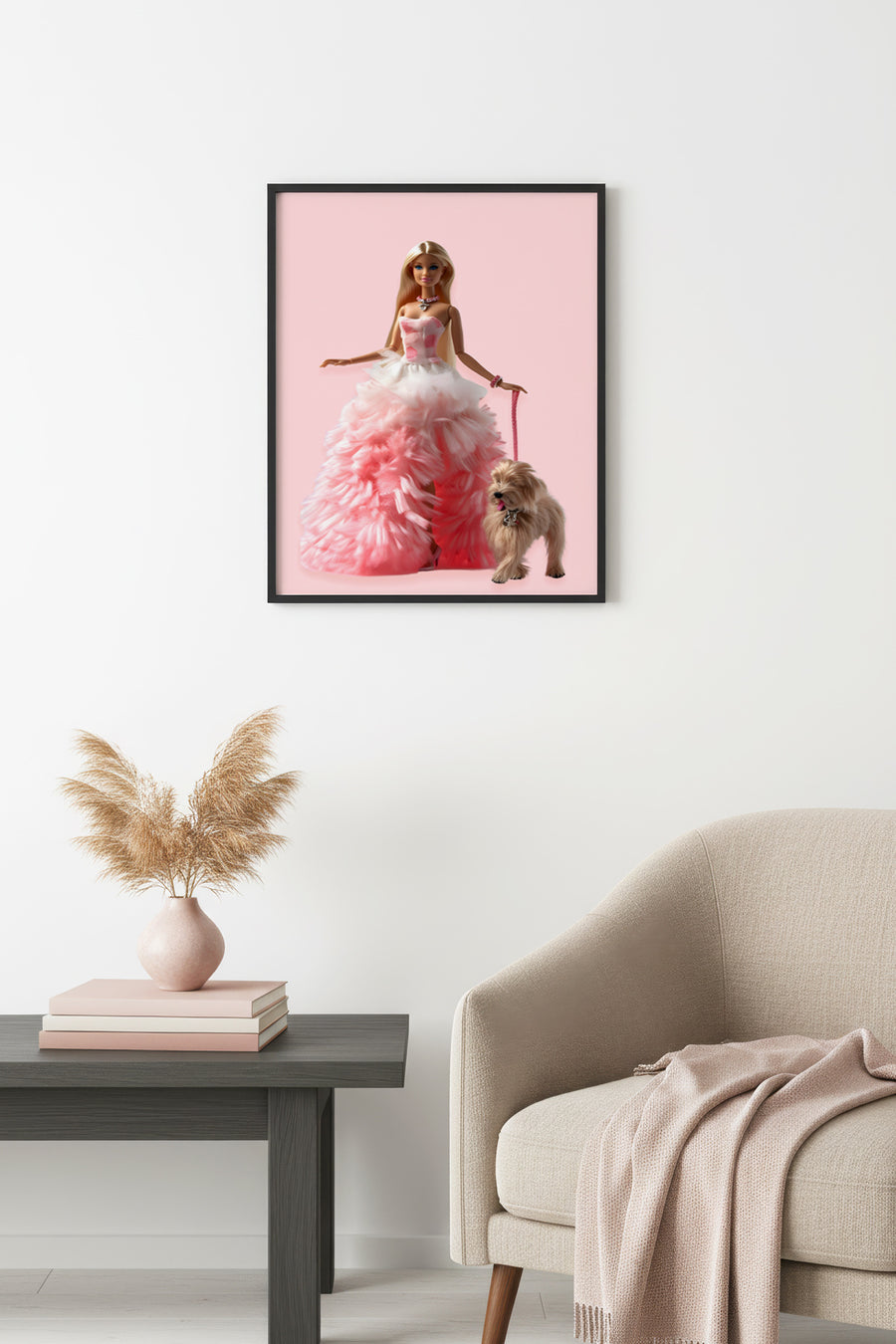 Doğal Ahşap Çerçeveli Retro Tablo - Pembe Vintage Stil | huhu2649