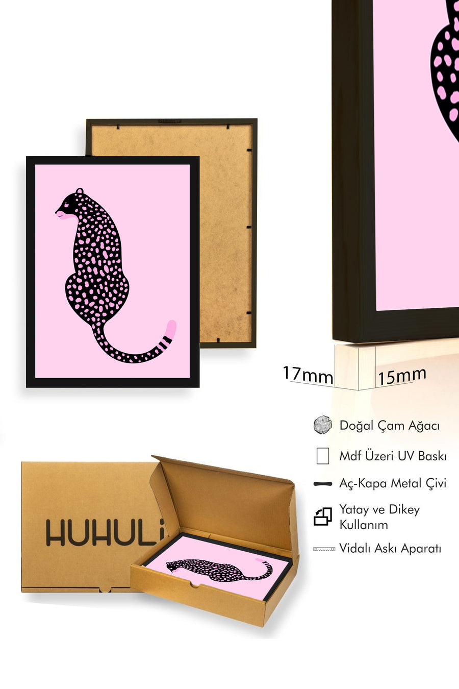 Doğal Ahşap Çerçeveli Retro Pop Art Skunk Tablo - Canlı Hayvanlar | huhu2651