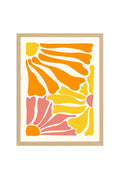 Doğal Ahşap Çerçeveli Abstract Retro Tablo - Canlı Turuncu Sarı Soyut Desen | huhu2652