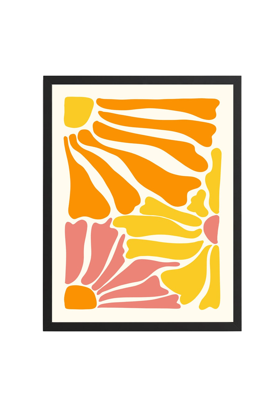 Doğal Ahşap Çerçeveli Abstract Retro Tablo - Canlı Turuncu Sarı Soyut Desen | huhu2652