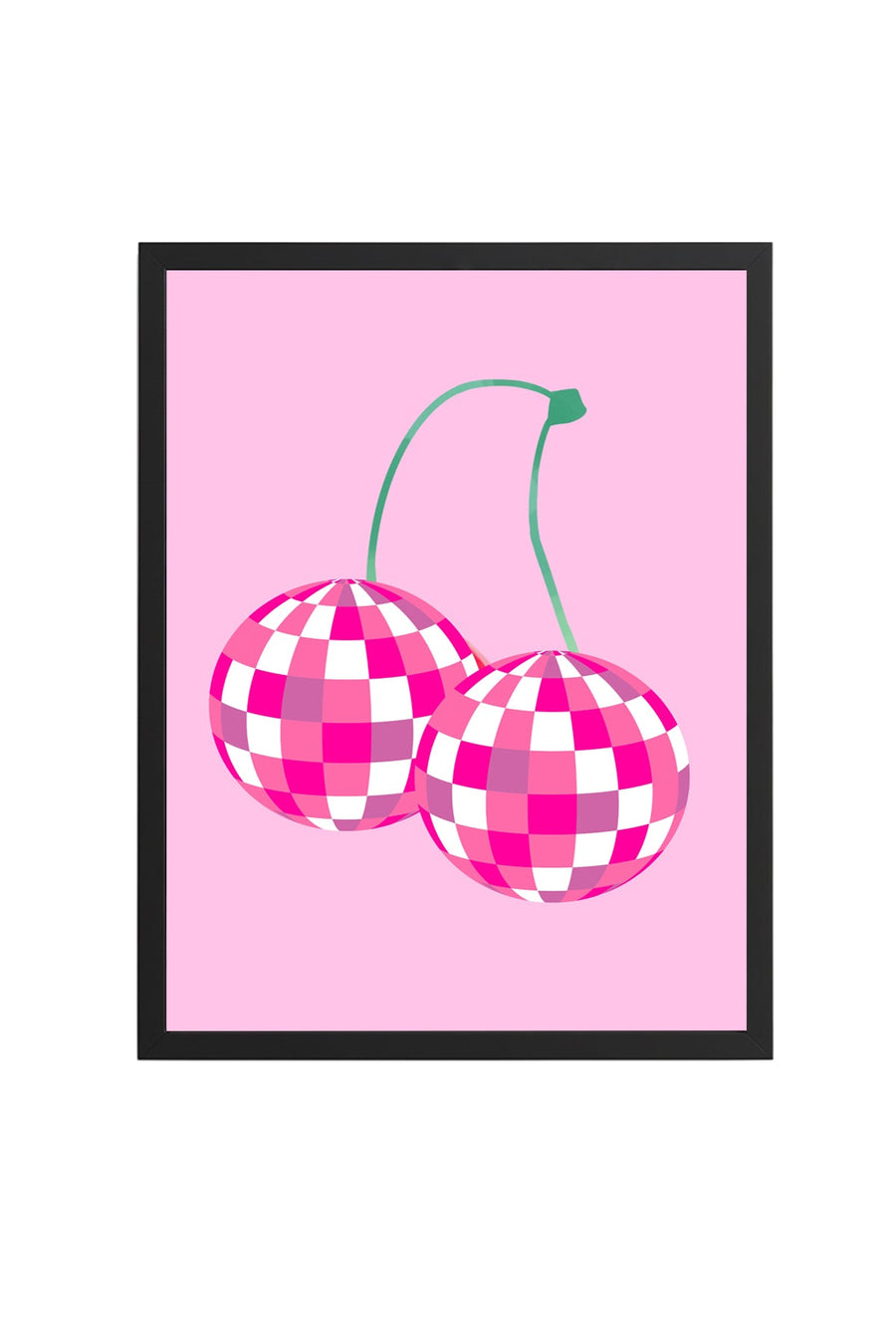 Doğal Ahşap Çerçeveli Retro Tablo - Pembe Beyaz Kareli Pop Art Tasarım | huhu2658