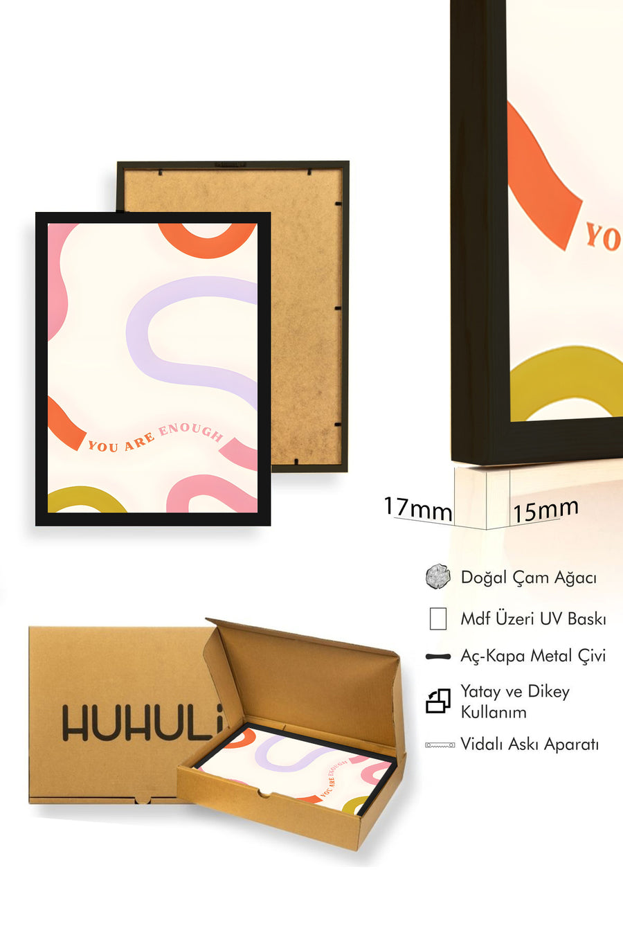 Doğal Ahşap Çerçeveli Retro Abstract Tablo - Pastel Tonlarda Soyut Desen | huhu2663