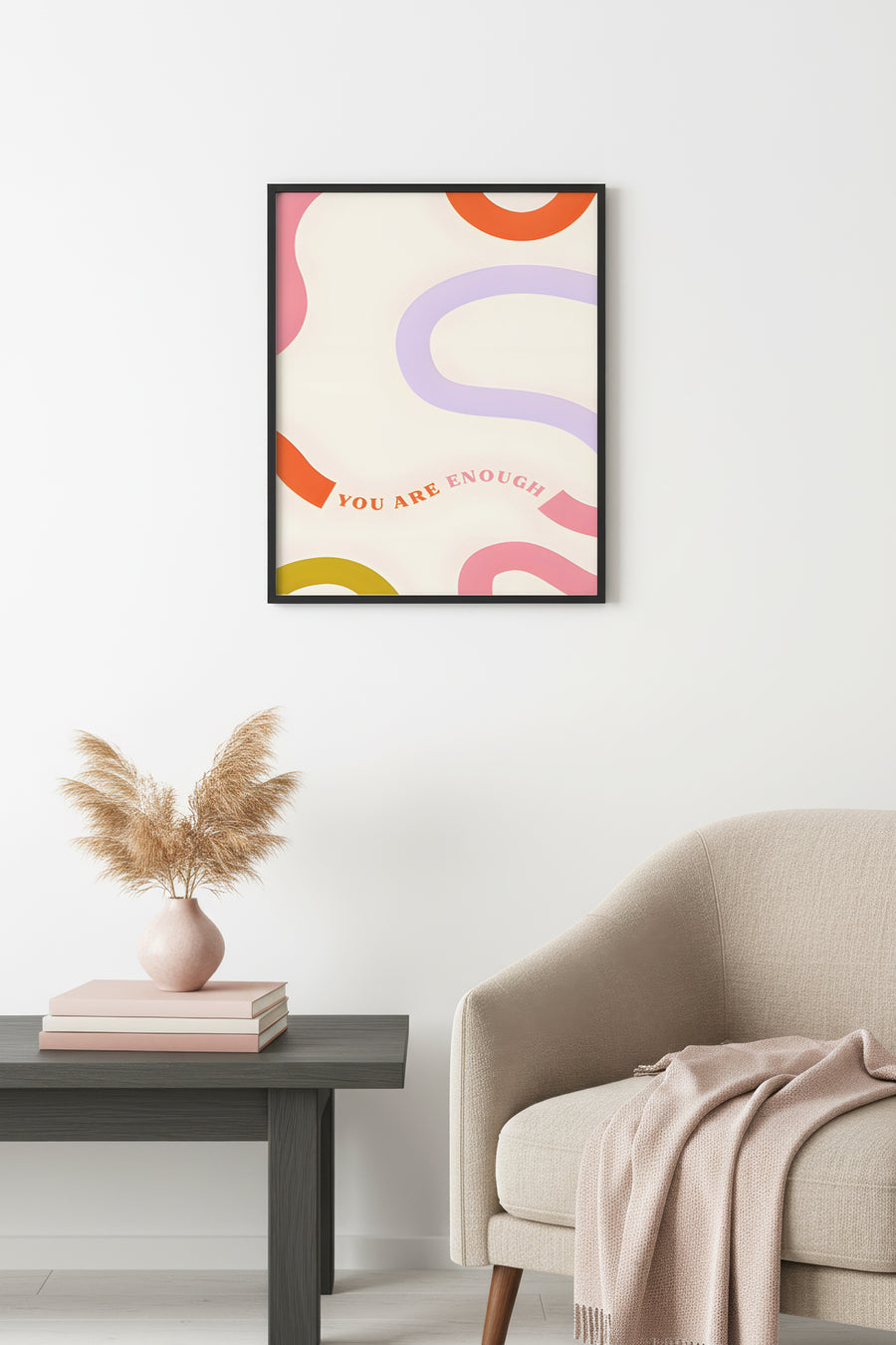 Doğal Ahşap Çerçeveli Retro Abstract Tablo - Pastel Tonlarda Soyut Desen | huhu2663