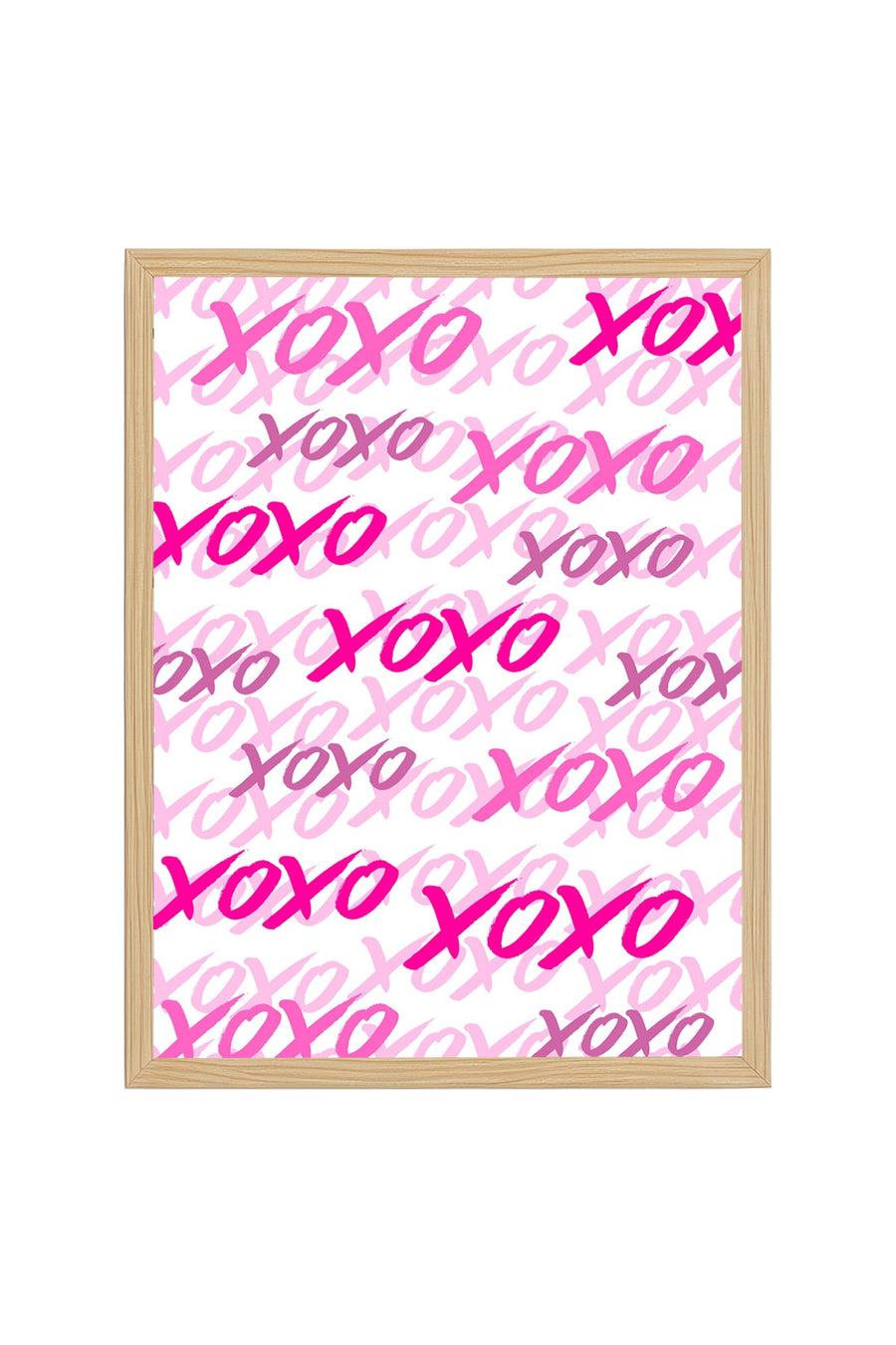 Doğal Ahşap Çerçeveli Retro Soyut Tablo - Pembe XOXO Desenli | huhu2666
